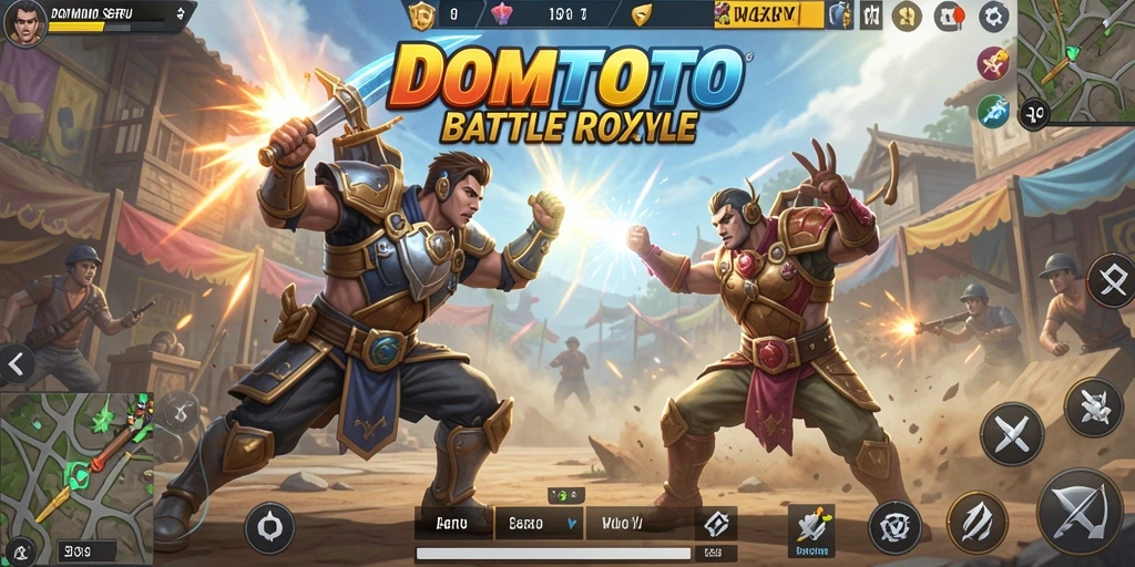 Screenshot DOMTOTO menampilkan aksi memukau di arena Battle Royale.