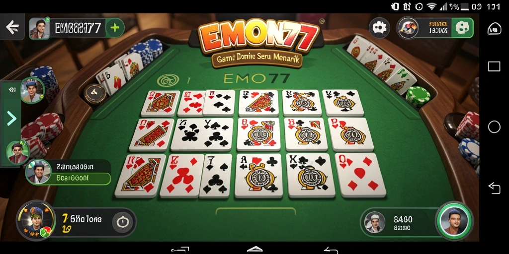 Screenshot permainan EMON77 menampilkan tampilan antarmuka domino yang menarik.