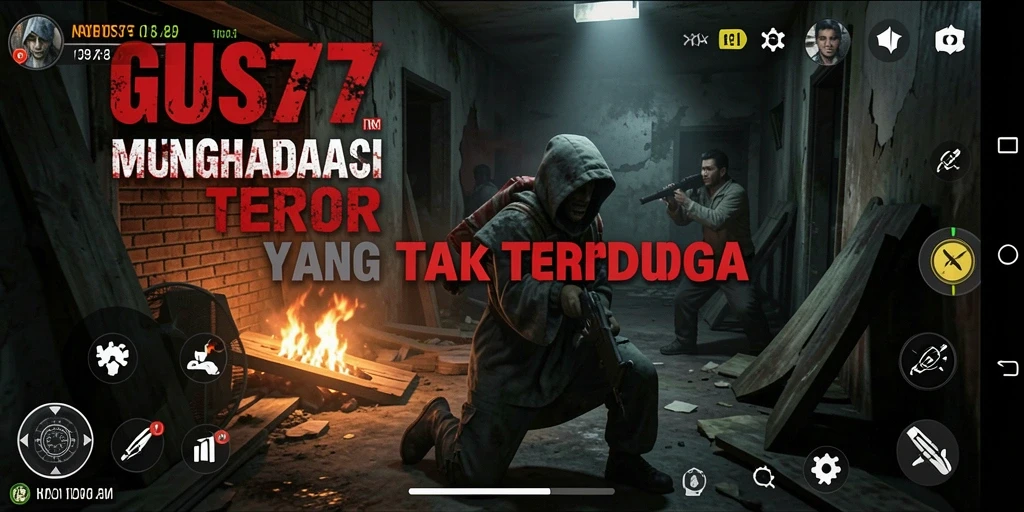 Screenshot GUS77 menampilkan suasana mencekam saat karakter menjelajahi tempat angker.