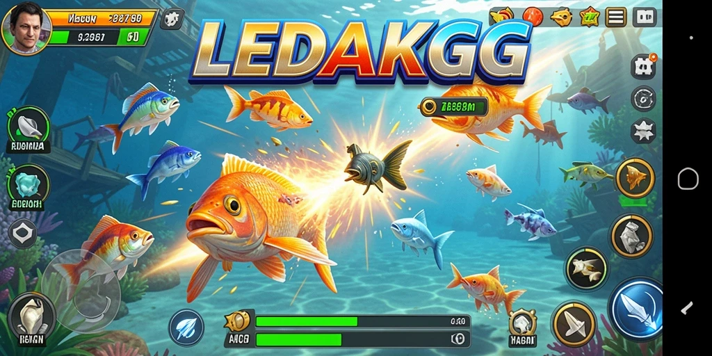 Screenshot gameplay mengasyikkan dari LEDAKGG yang menunjukkan aksi Tembak Ikan.