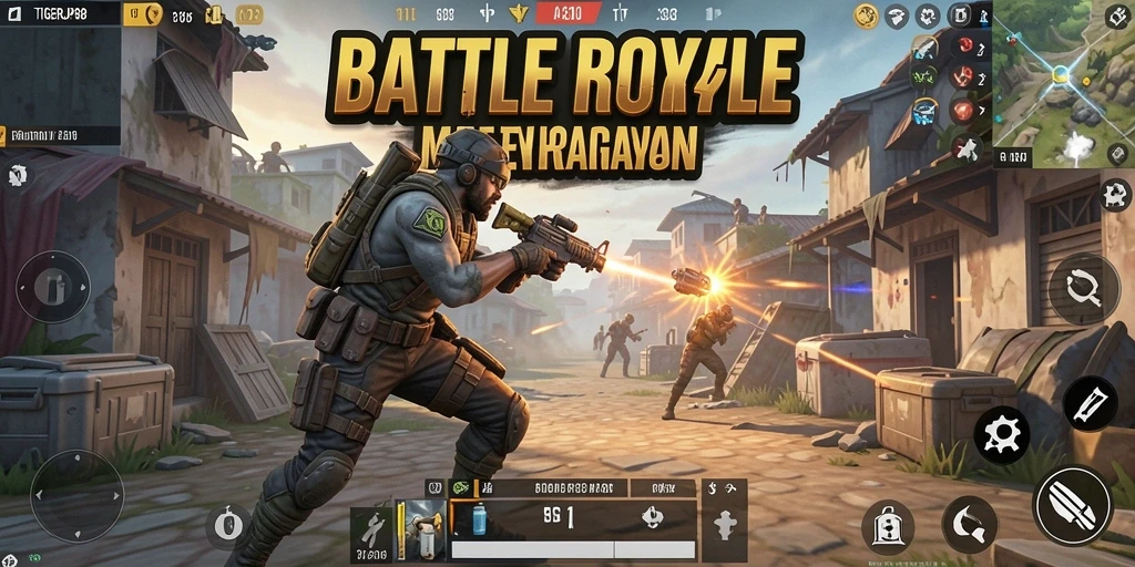 Screenshot gameplay TIGERJP88 menampilkan aksi seru di arena Battle Royale.